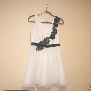 White Dress with Black Lace Flowers